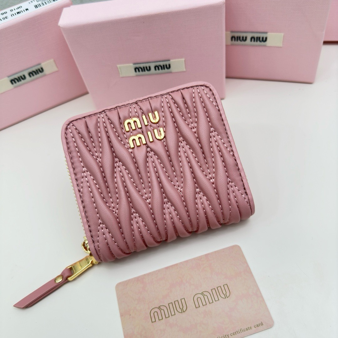 MIU MIU ミュウミュウ 小銭入れ 横型財布 ファブリックレザー ピンク
