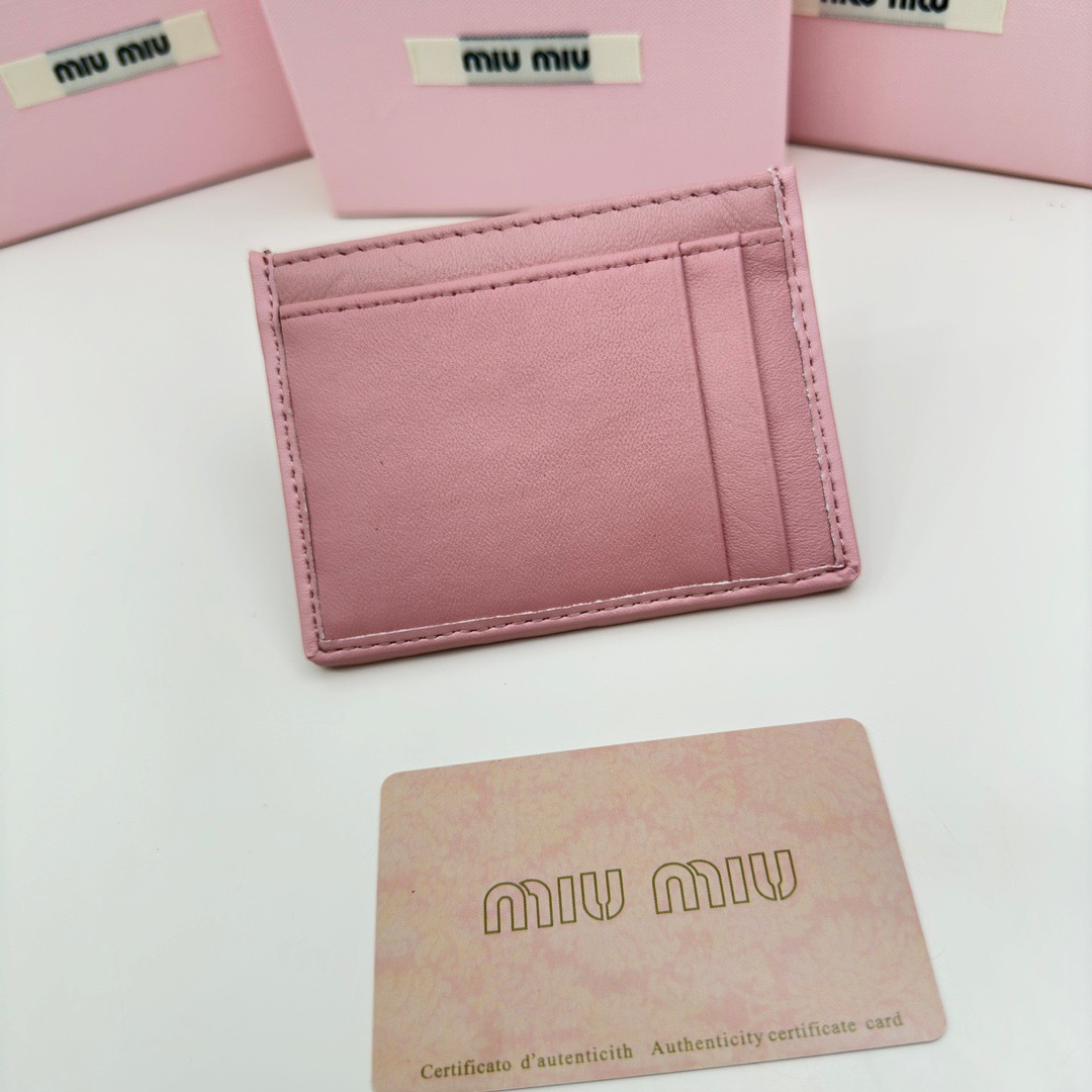 MIU MIU ミウミウ カードケース プレーン プリント マイクロ レザー 8*10.5cm ピンク - 画像 3
