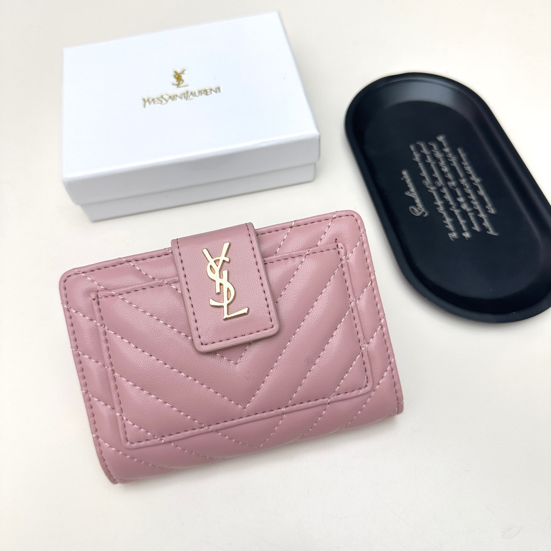 YSL イエスサンローラン 財布 ファスナー式 ポーチ カードケース ピンク