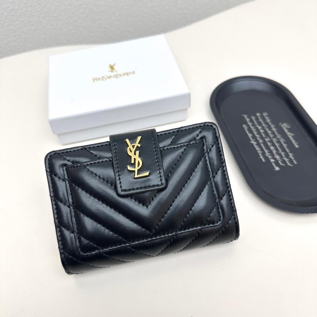 YSL イズナイアール 折り財布 ファスナー 黒 ピンク 全2色 - 画像 2