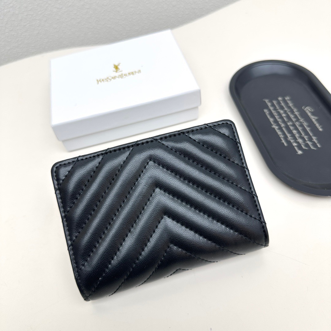 YSL イズナイアール 折り財布 ファスナー 黒 ピンク 全2色 - 画像 3