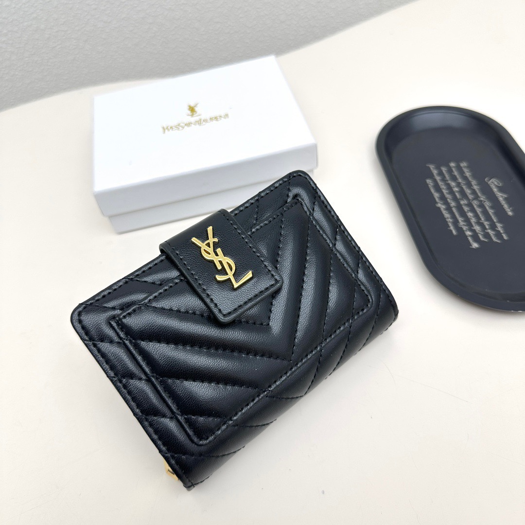 YSL イズナイアール 折り財布 ファスナー 黒 ピンク 全2色 - 画像 4