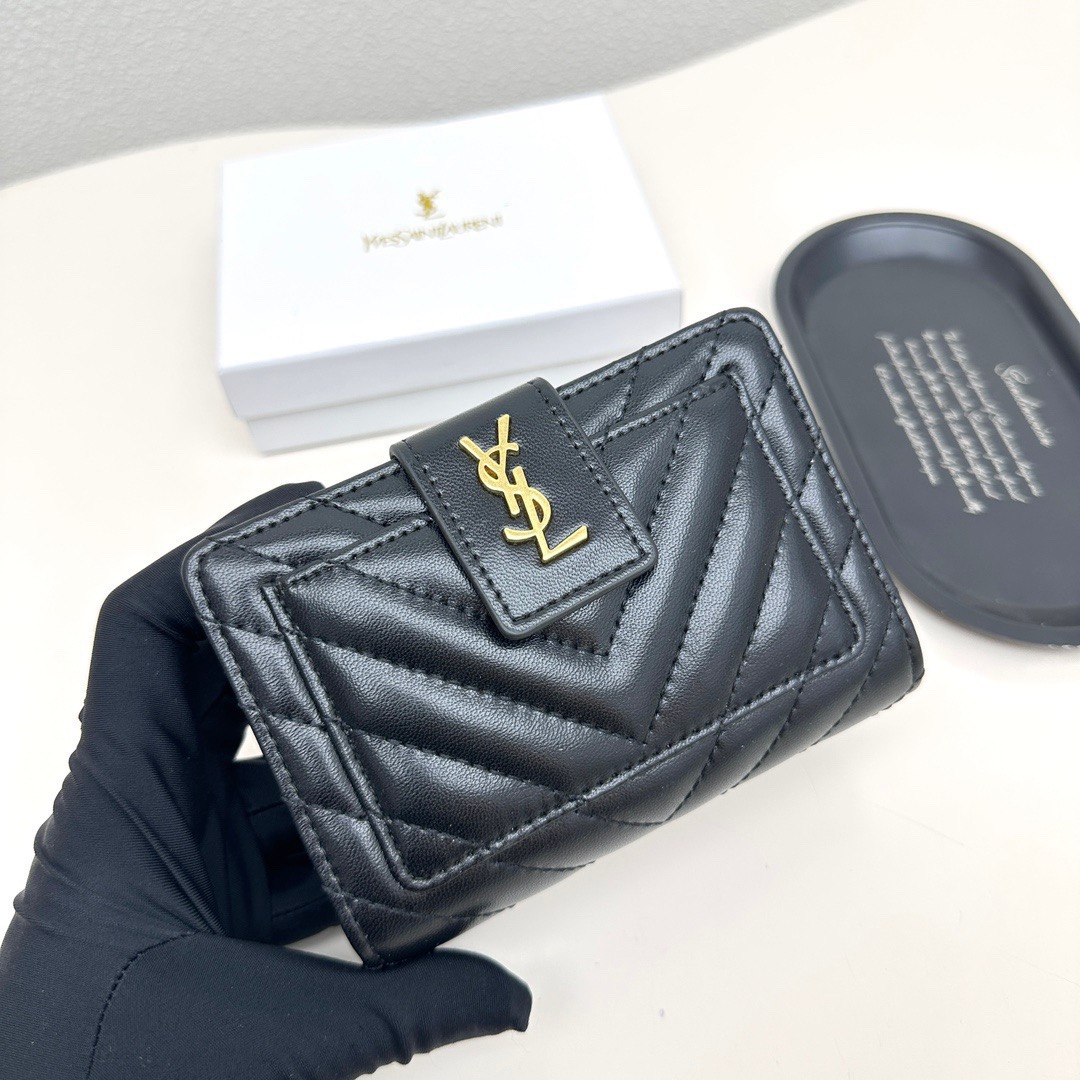 YSL イズナイアール 折り財布 ファスナー 黒 ピンク 全2色 - 画像 5