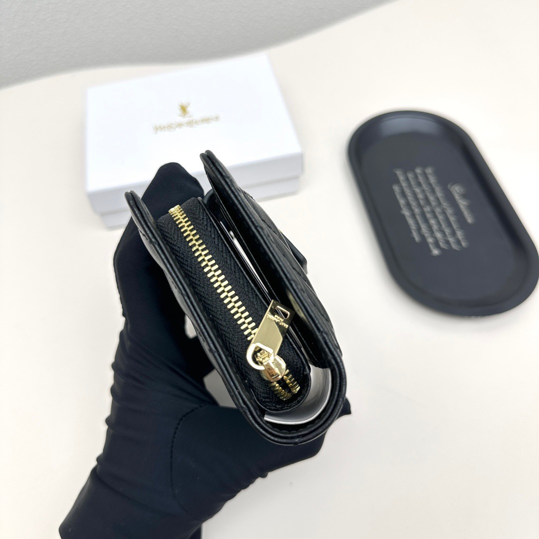 YSL イズナイアール 折り財布 ファスナー 黒 ピンク 全2色 - 画像 7