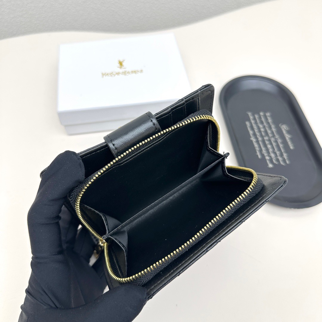 YSL イズナイアール 折り財布 ファスナー 黒 ピンク 全2色 - 画像 8