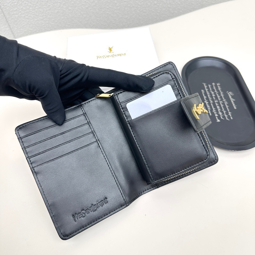 YSL イズナイアール 折り財布 ファスナー 黒 ピンク 全2色 - 画像 9