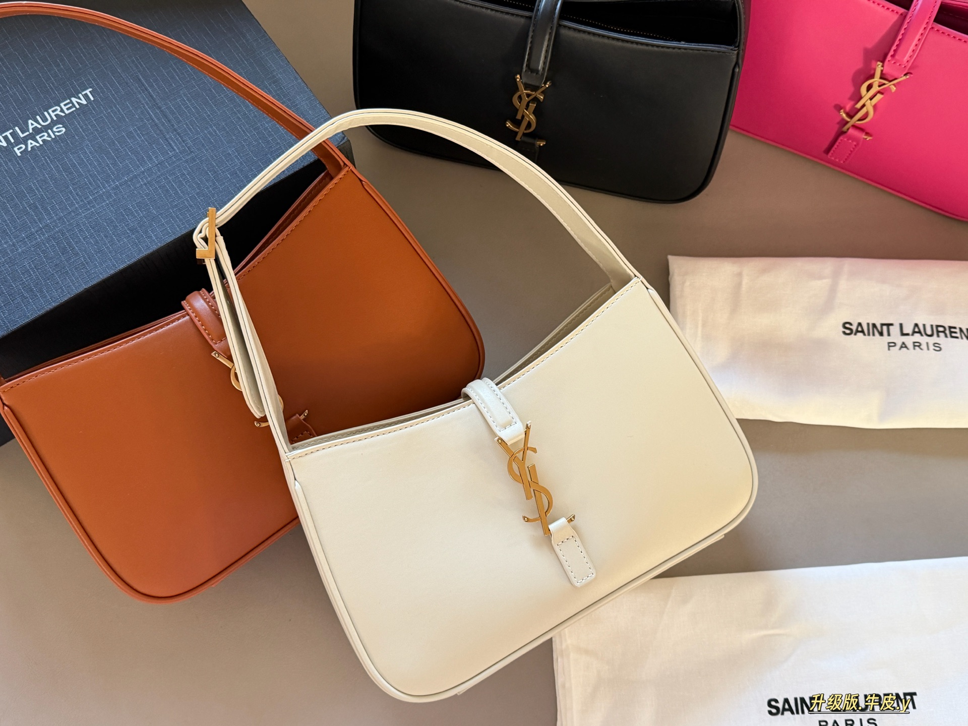 SAINT LAURENT サンローラン 腋下バッグ ブランドロゴ 本革 24×16×6cm 白・オレンジ・黒・ピンク - 画像 2