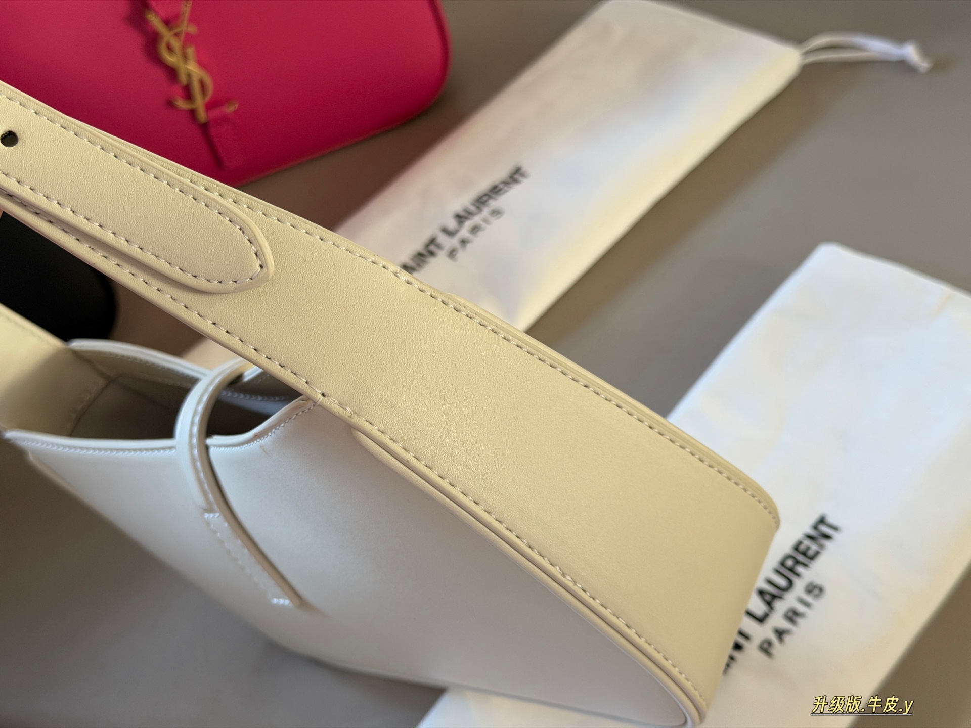 SAINT LAURENT サンローラン 腋下バッグ ブランドロゴ 本革 24×16×6cm 白・オレンジ・黒・ピンク - 画像 4