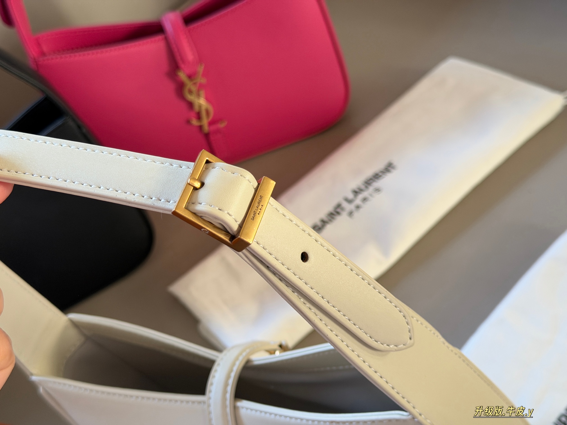 SAINT LAURENT サンローラン 腋下バッグ ブランドロゴ 本革 24×16×6cm 白・オレンジ・黒・ピンク - 画像 5