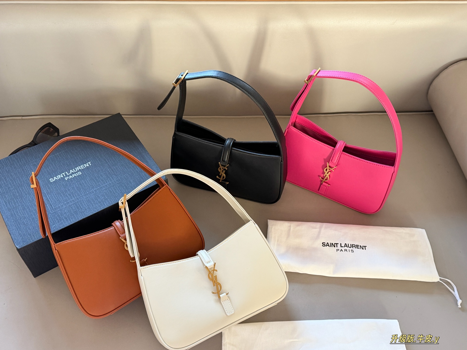 SAINT LAURENT サンローラン 腋下バッグ ブランドロゴ 本革 24×16×6cm 白・オレンジ・黒・ピンク - 画像 9