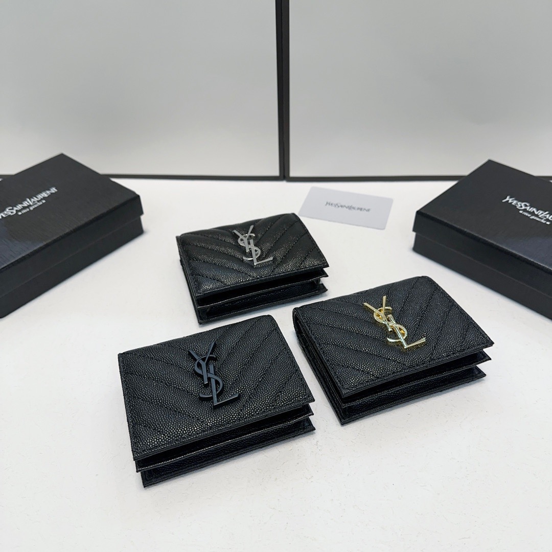 YSL ユーサインローラン 財布 コンパクト 本革仕様 ファスナー ブラック