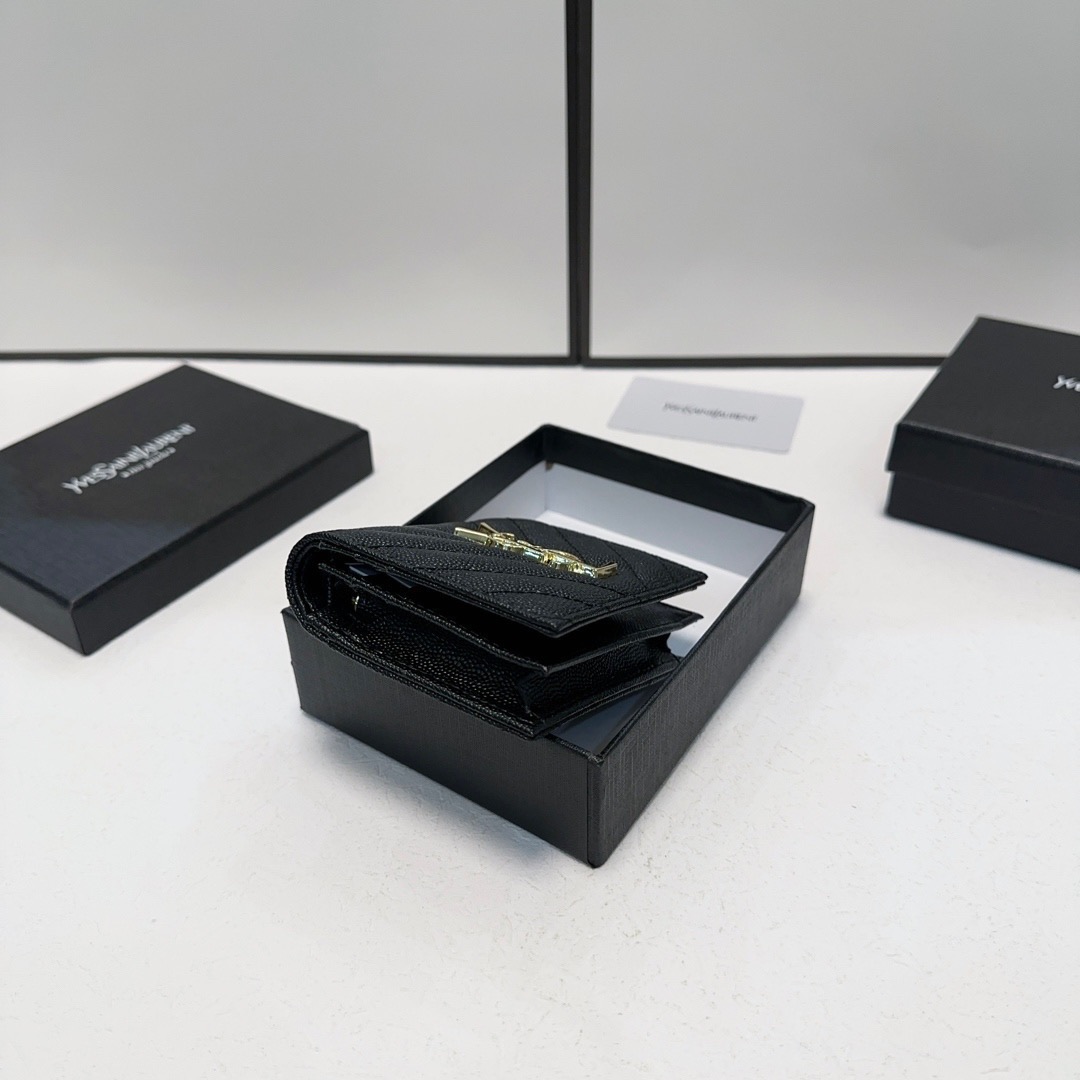 YSL ユーサインローラン 財布 コンパクト 本革仕様 ファスナー ブラック - 画像 6