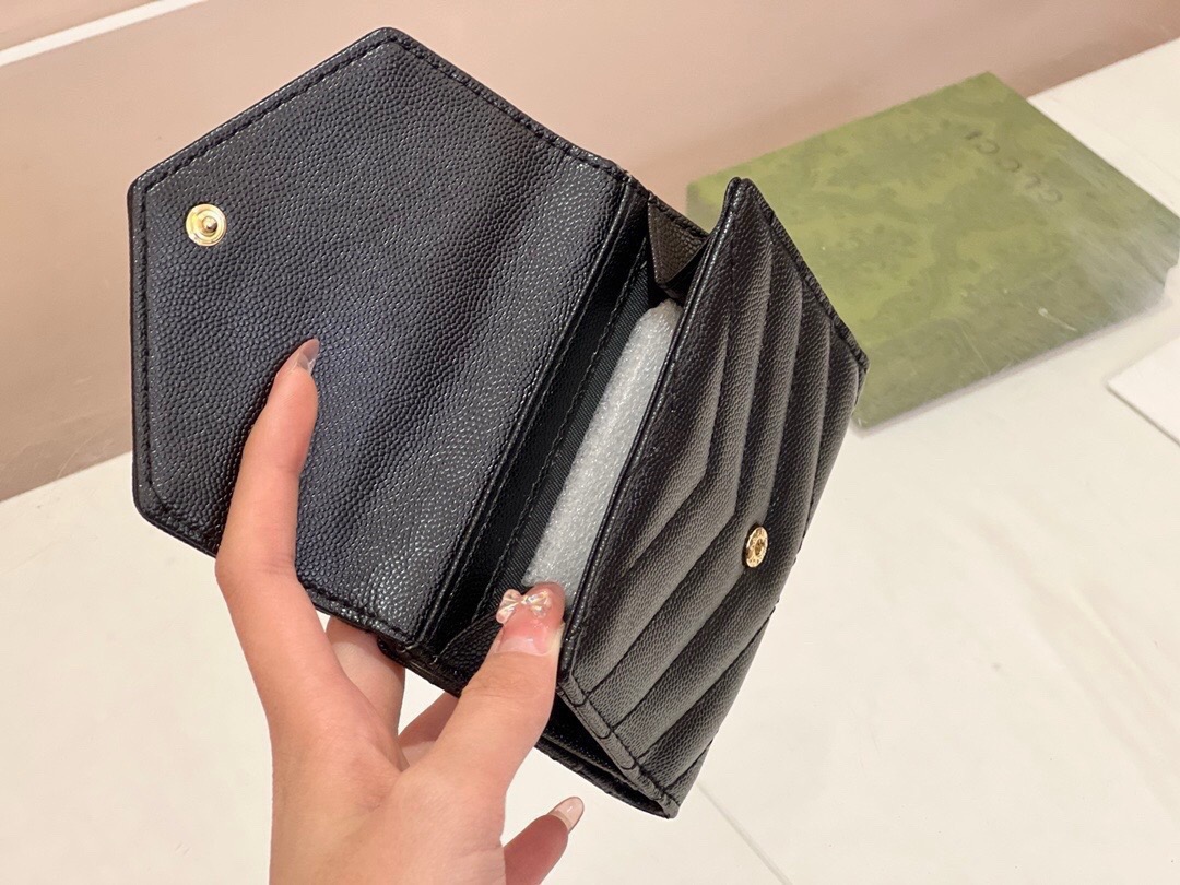 YSL サンローラン 折り財布 魚子紋 ファスナー 黒 枣紅 - 画像 6