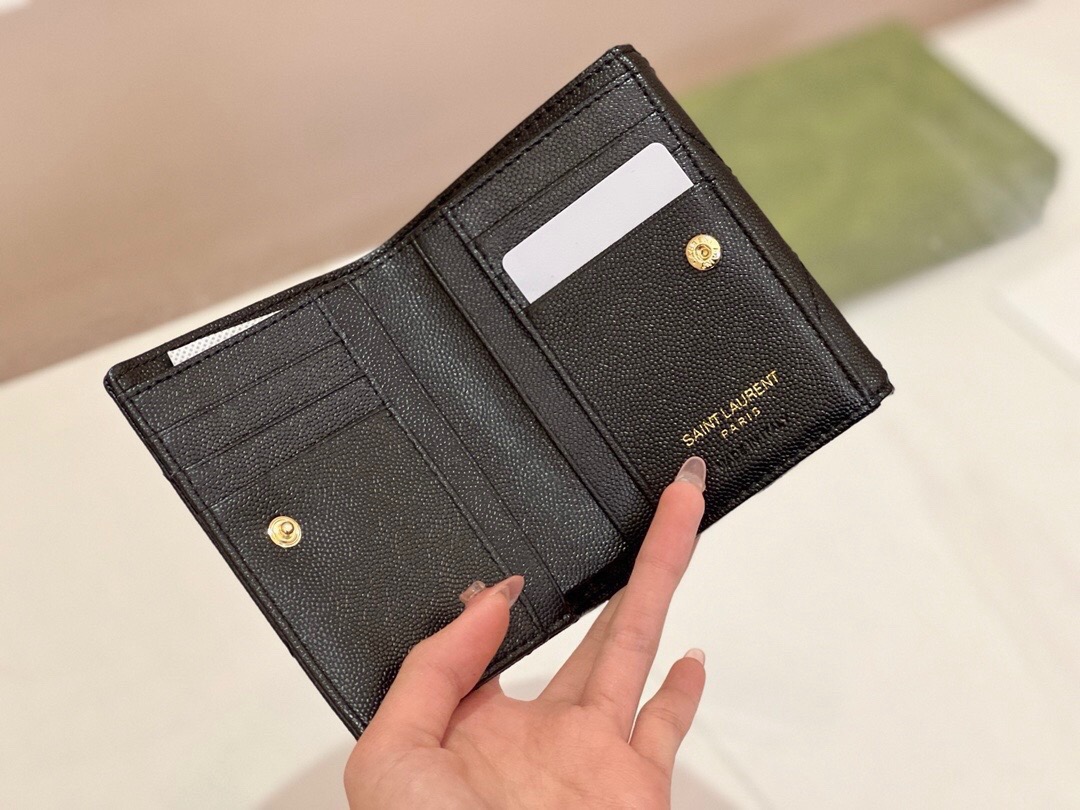 YSL サンローラン 折り財布 魚子紋 ファスナー 黒 枣紅 - 画像 7