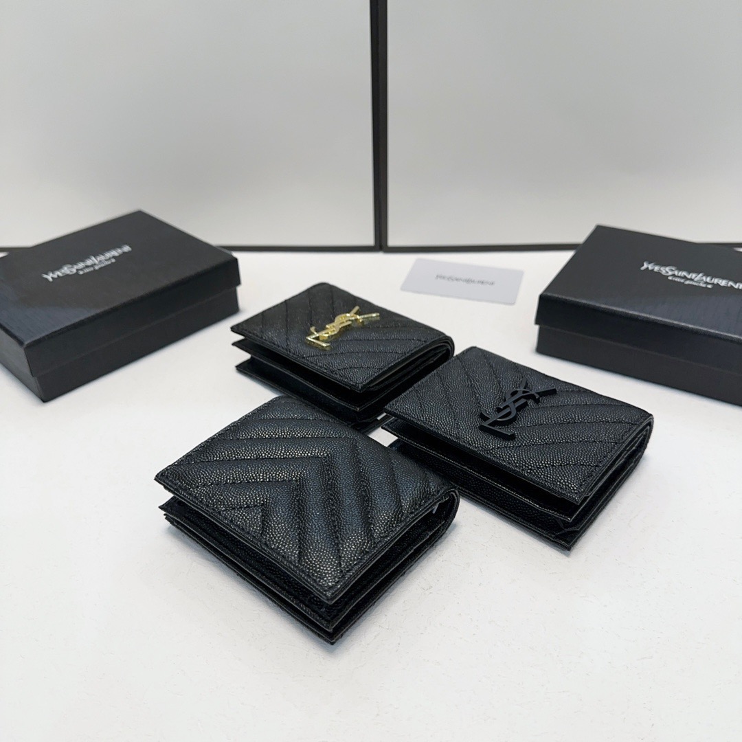 YSL ユエスエル 財布 コンパクト 折り財布 黒金 黒銀 黒黒 全3色 - 画像 2