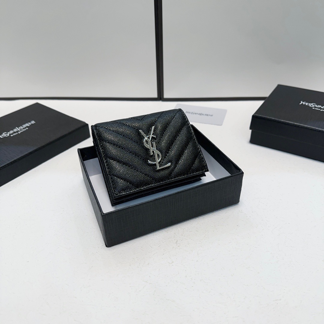 YSL ユエスエル 財布 コンパクト 折り財布 黒金 黒銀 黒黒 全3色 - 画像 3