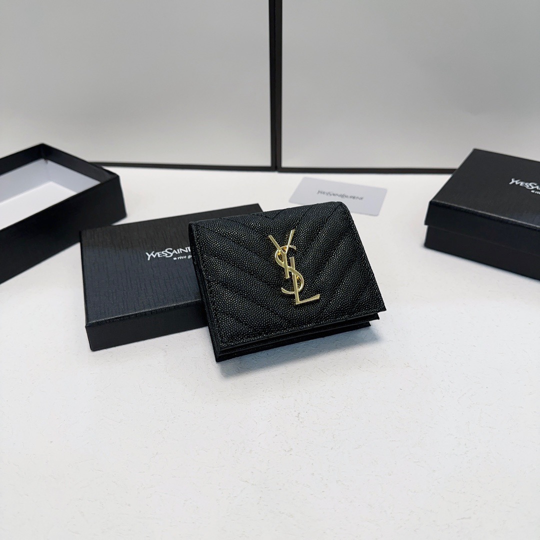 YSL ユエスエル 財布 コンパクト 折り財布 黒金 黒銀 黒黒 全3色 - 画像 4