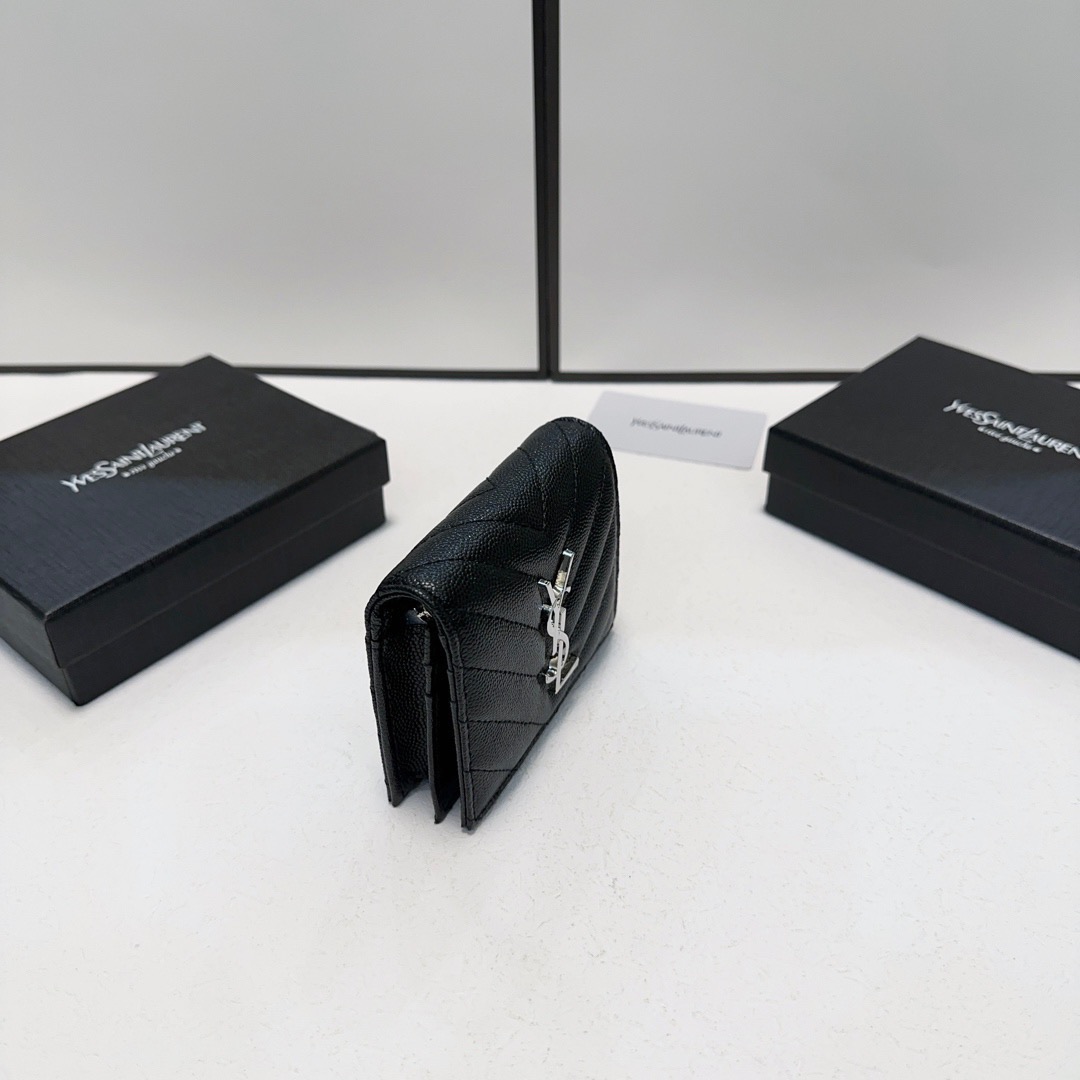 YSL ユエスエル 財布 コンパクト 折り財布 黒金 黒銀 黒黒 全3色 - 画像 7