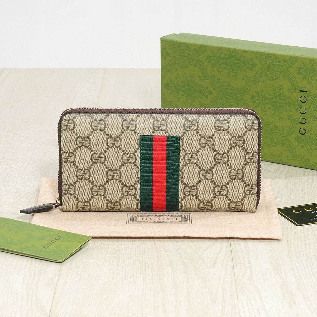 GUCCI グッチ ロングウォレット 古奇 単一ジッパー手袋 ブラック カーキ