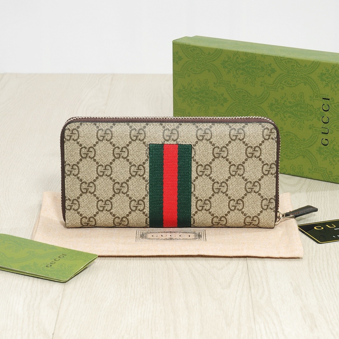 GUCCI グッチ ロングウォレット 古奇 単一ジッパー手袋 ブラック カーキ - 画像 2