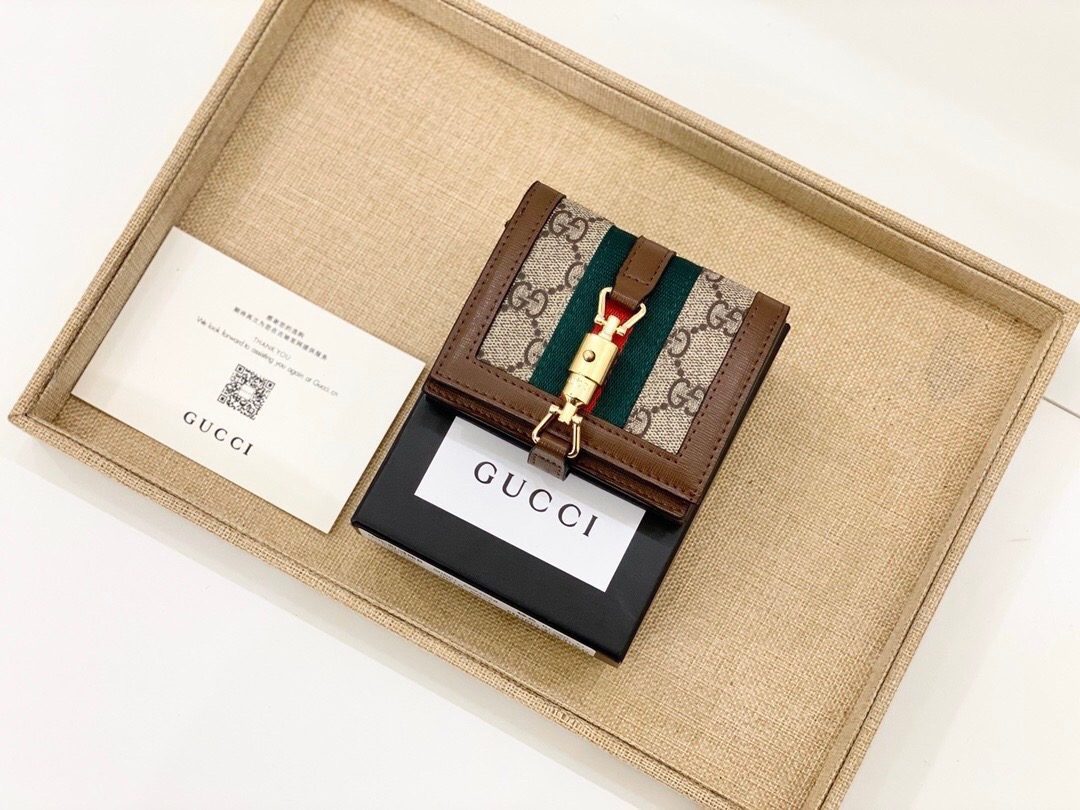 GUCCI グッチ 折り財布 グッチ柄 コンパクト カードケース チェーン ブラウン - 画像 4