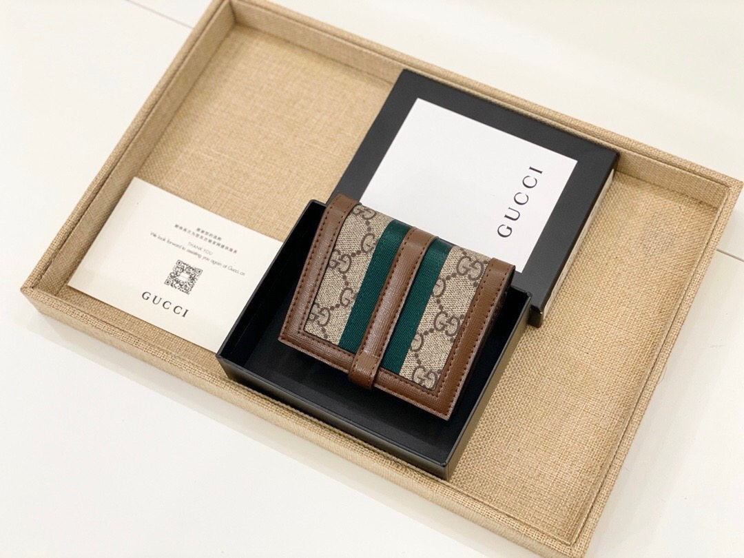 GUCCI グッチ 折り財布 グッチ柄 コンパクト カードケース チェーン ブラウン - 画像 5