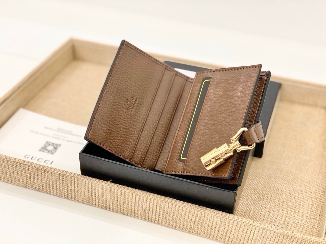 GUCCI グッチ 折り財布 グッチ柄 コンパクト カードケース チェーン ブラウン - 画像 6