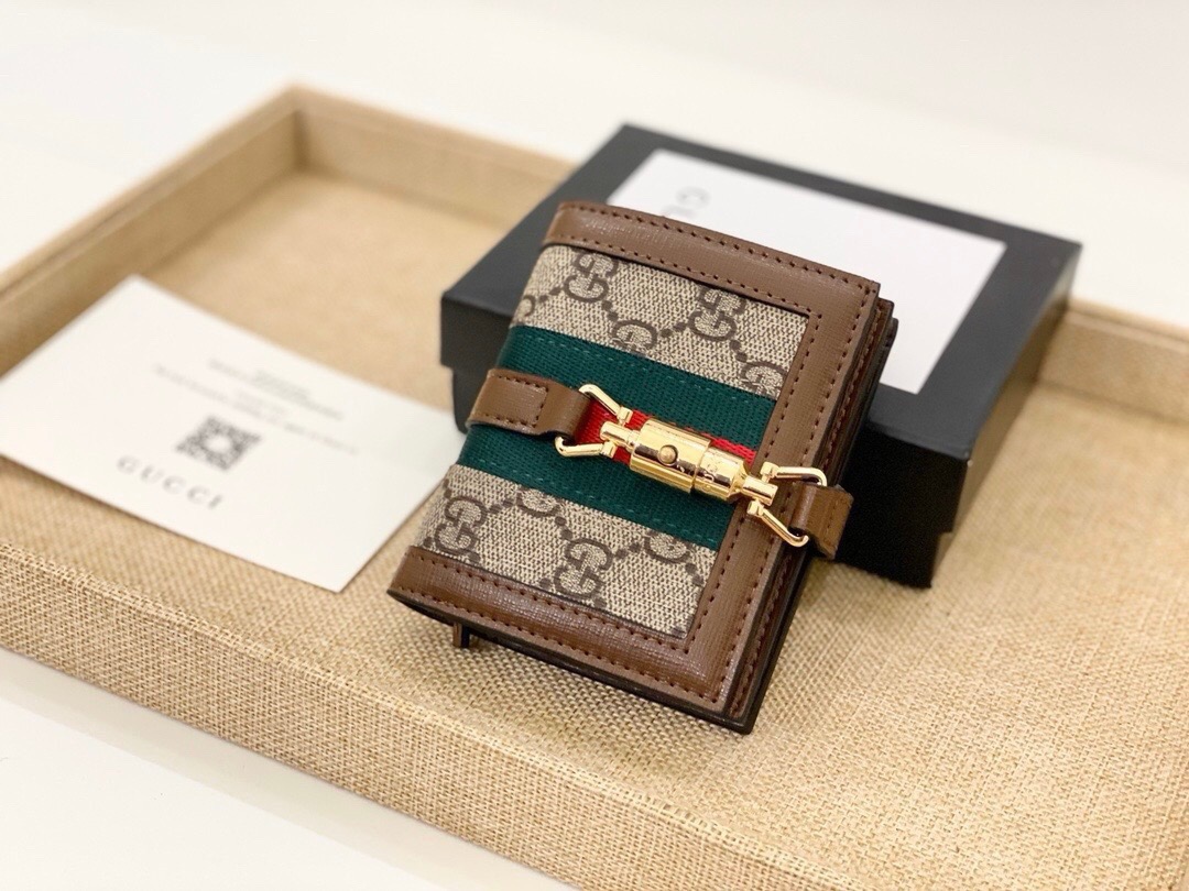 GUCCI グッチ 折り財布 グッチ柄 コンパクト カードケース チェーン ブラウン - 画像 7
