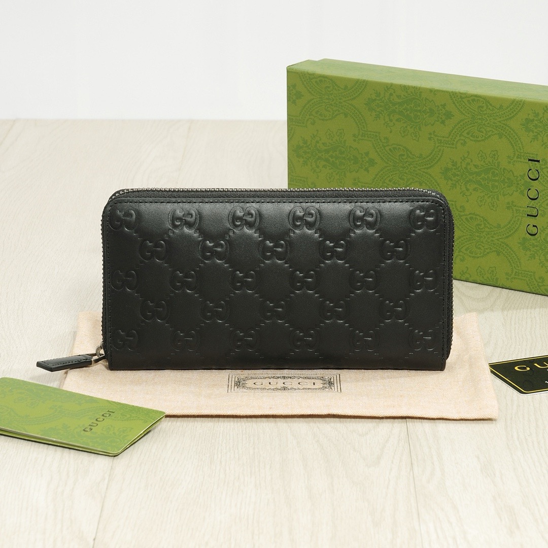 GUCCI グッチ ロングジップ長財布 本革仕様 黒 20x10cm