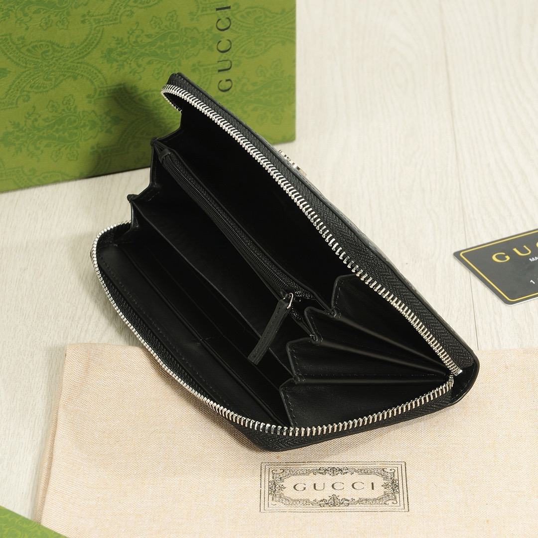GUCCI グッチ ロングジップ長財布 本革仕様 黒 20x10cm - 画像 8