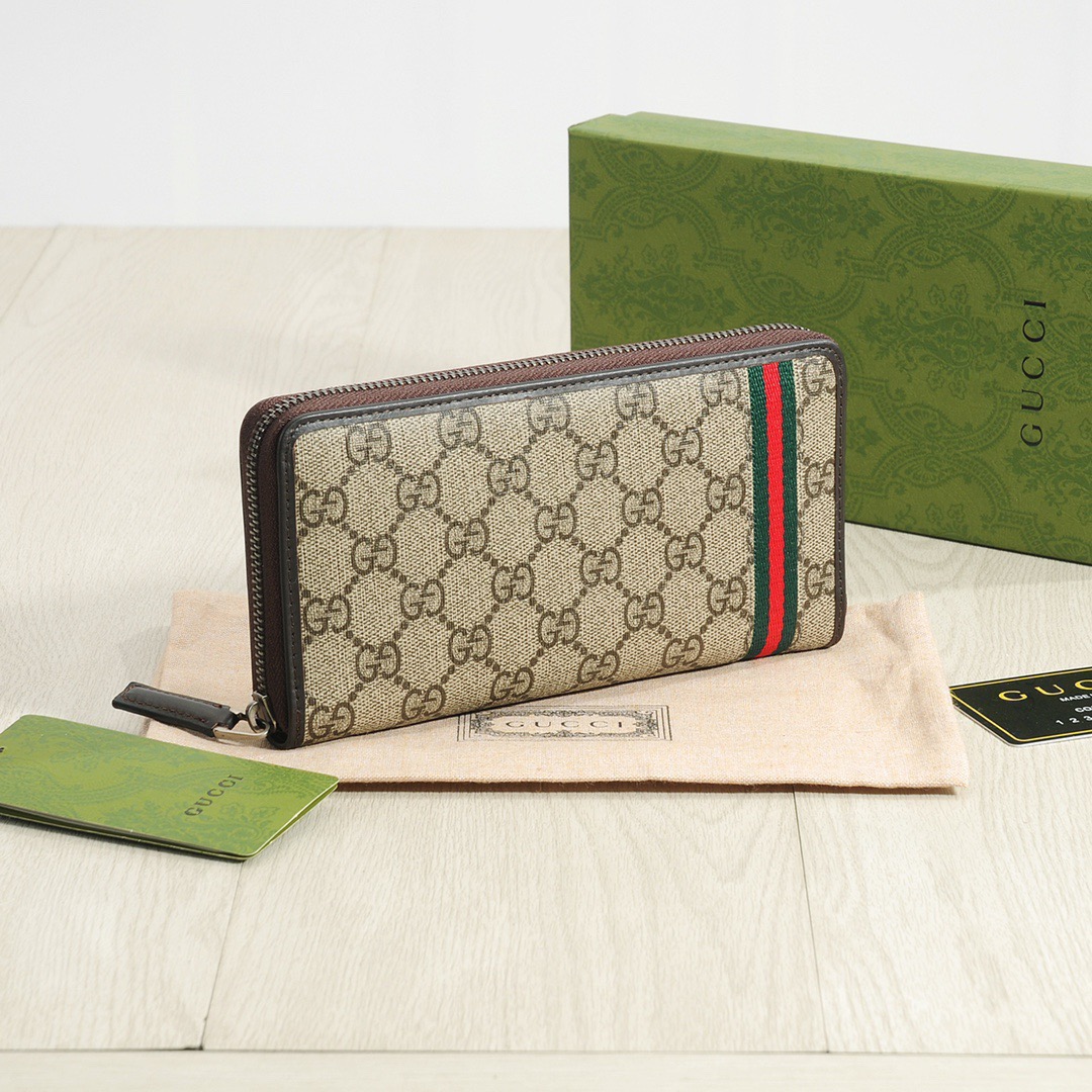 GUCCI グッチ グッチ ロングウォレット ファスナータイプ ベージュ ブラウン 黒 - 画像 3
