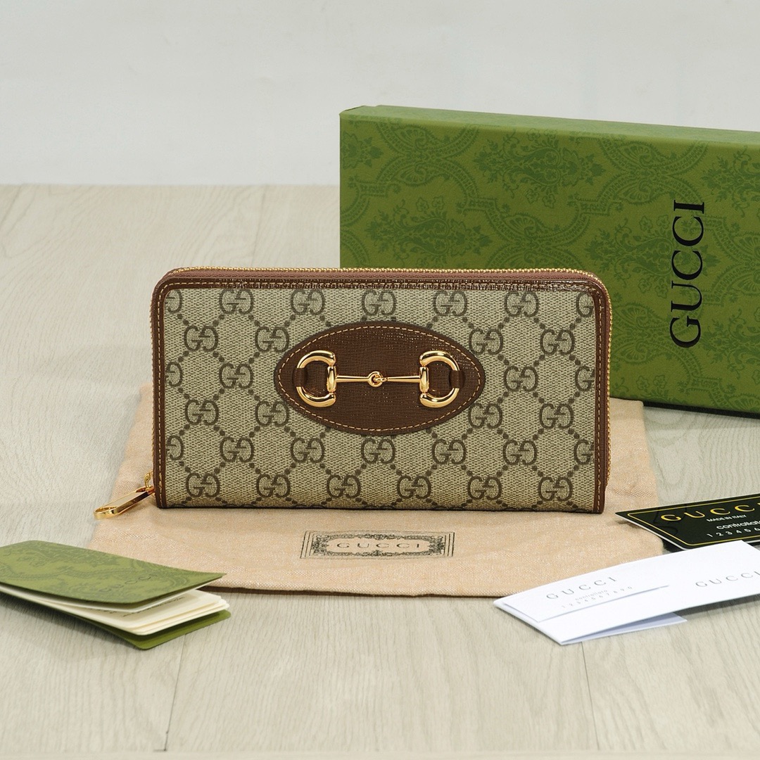 GUCCI グッチ グッチ ロングジップウォレット ブラウン 黒 21x11cm