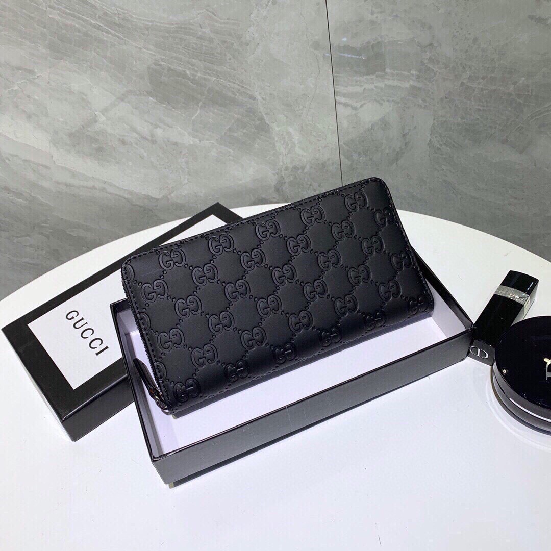 GUCCI グッチ 長財布 ブラック 本革仕様 磨砂牛革 ファスナー式