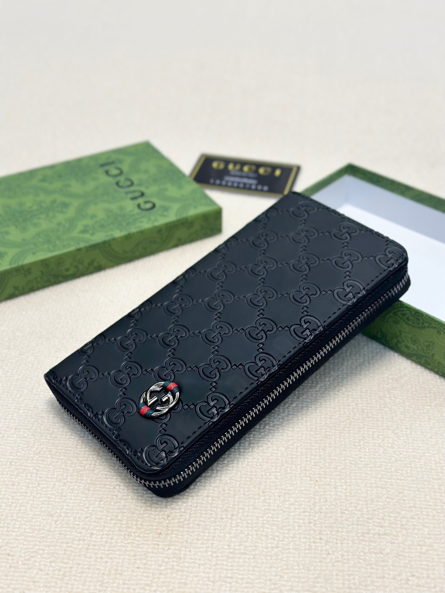 GUCCI グッチ 長財布 ロングウォレット 黒色 グッチ柄 本革 20x10cm - 画像 8
