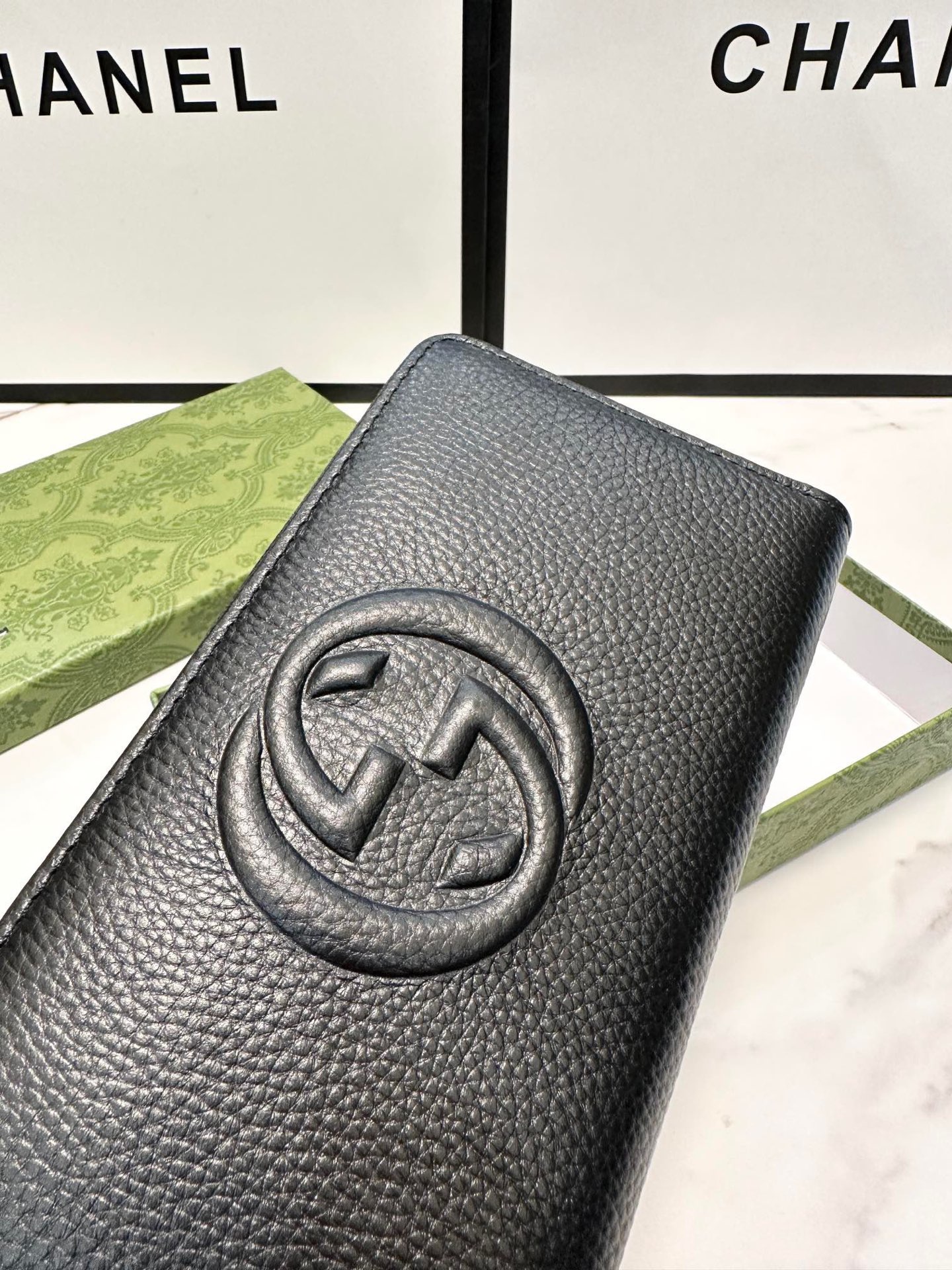 Gucci グッチ グッチ ロングジップウォレット 黒 本革仕様 21x11cm - 画像 5