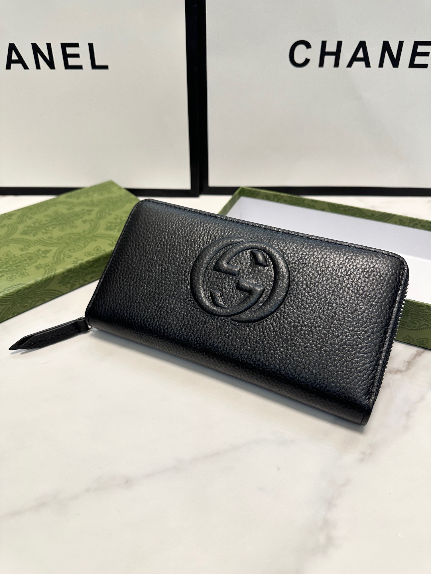 Gucci グッチ グッチ ロングジップウォレット 黒 本革仕様 21x11cm - 画像 6