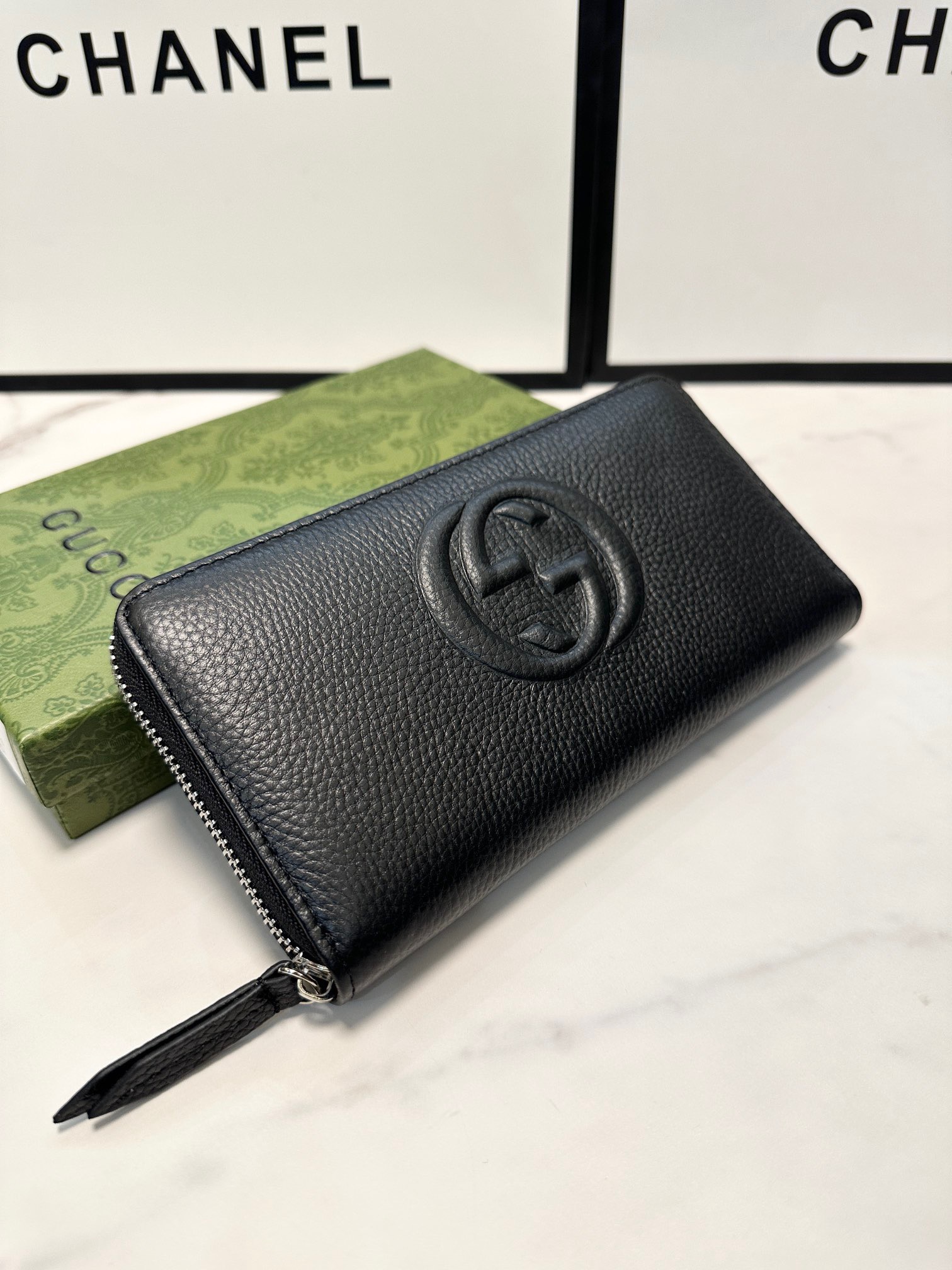 Gucci グッチ グッチ ロングジップウォレット 黒 本革仕様 21x11cm - 画像 7