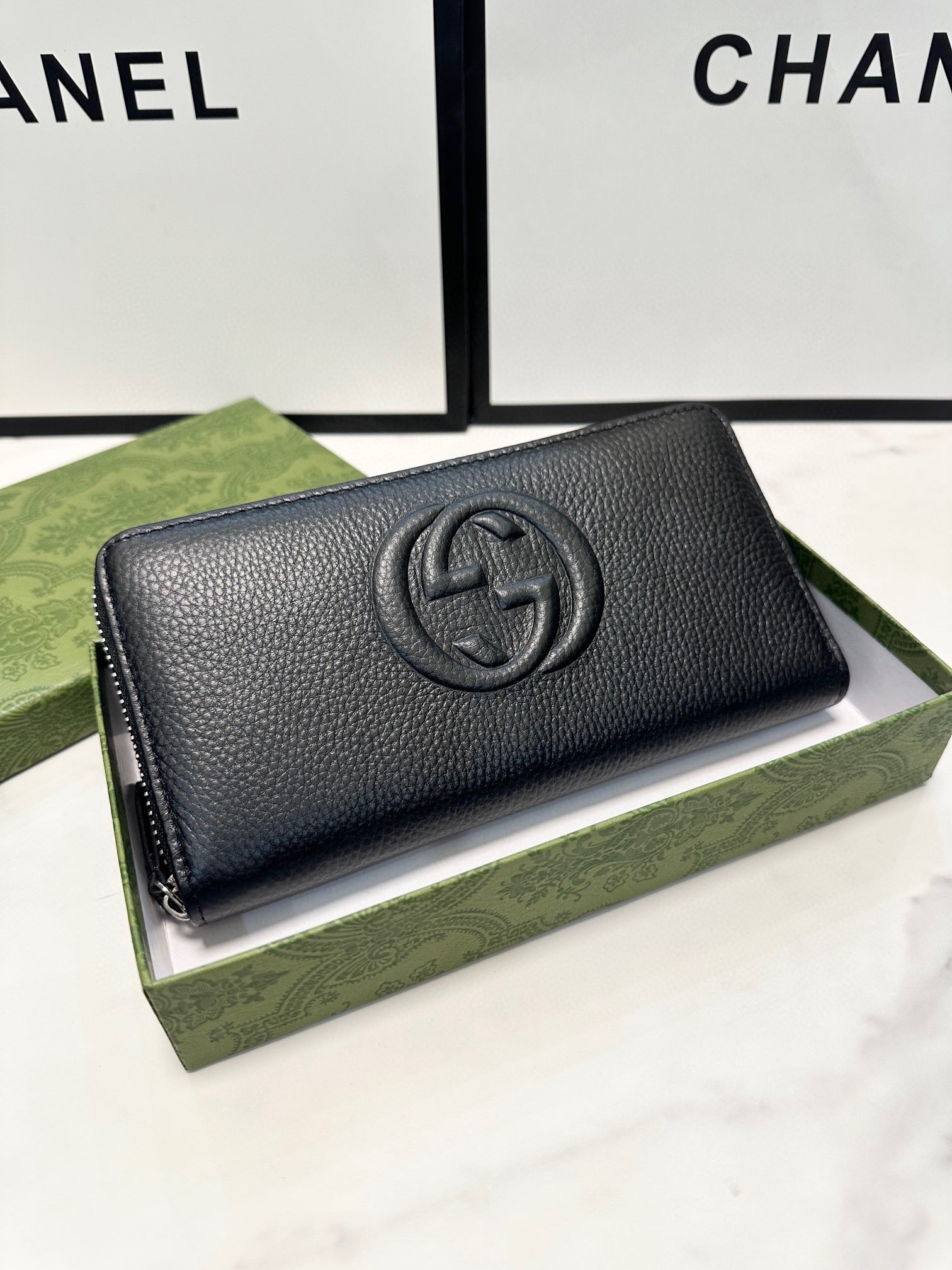 Gucci グッチ グッチ ロングジップウォレット 黒 本革仕様 21x11cm - 画像 9
