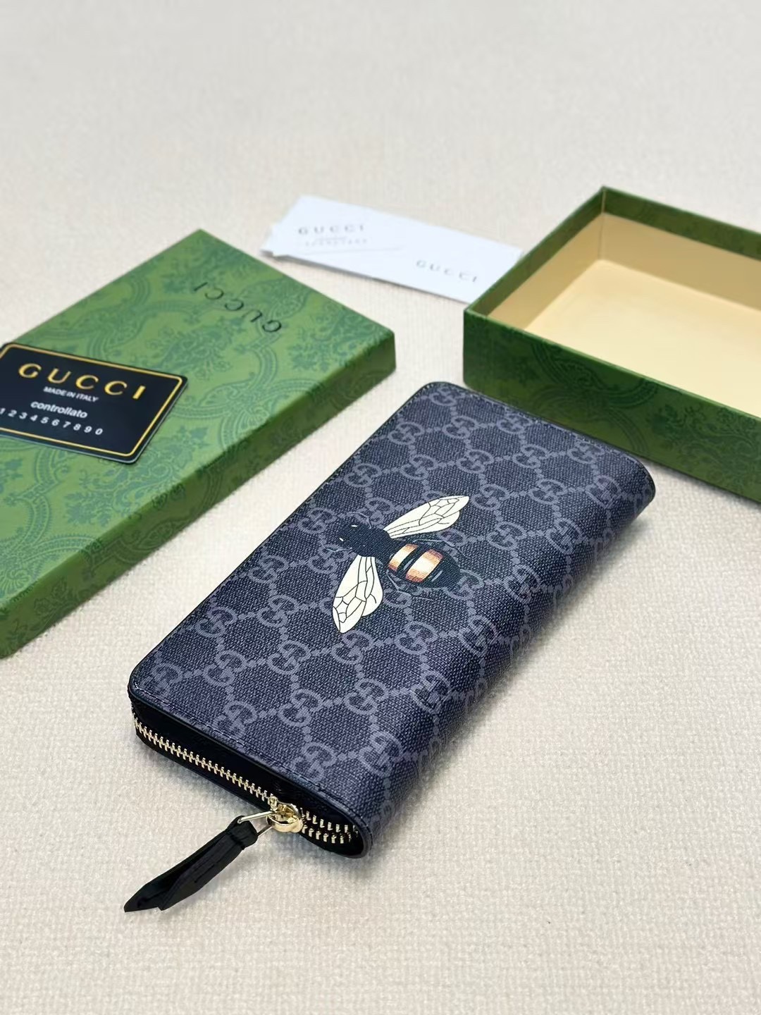 GUCCI グッチ ロングジップウォレット ブラック カフェ メンズ用 長財布 - 画像 2