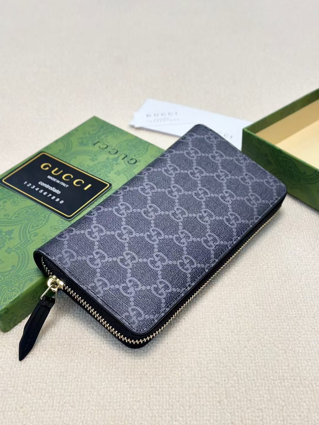GUCCI グッチ ロングジップウォレット ブラック カフェ メンズ用 長財布 - 画像 4