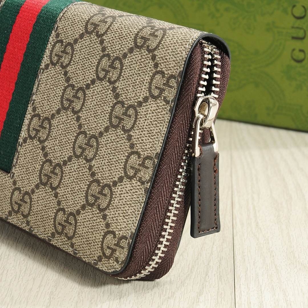 GUCCI グッチ ロングジップ長財布 ブラック ベージュ 21x11cm - 画像 6