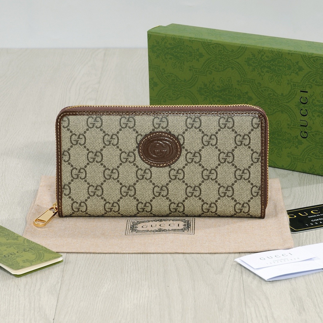 GUCCI グッチ グッチ ロングジップ长財布 ブラウン 黒