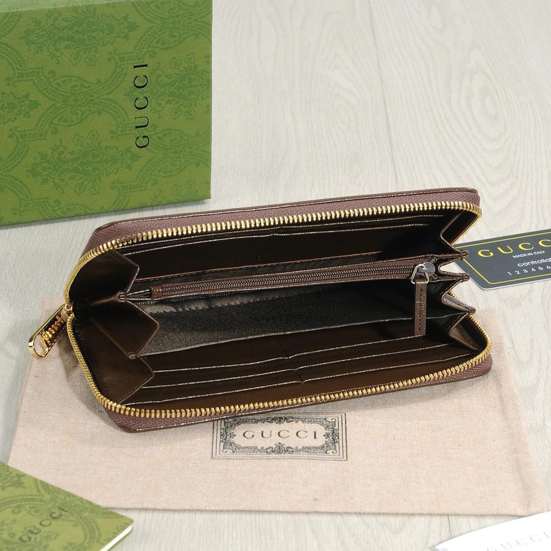GUCCI グッチ グッチ ロングジップ长財布 ブラウン 黒 - 画像 8