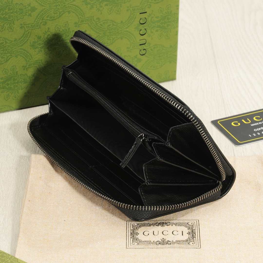 GUCCI グッチ ロングウォレット 単一ファスナー ブラック - 画像 7