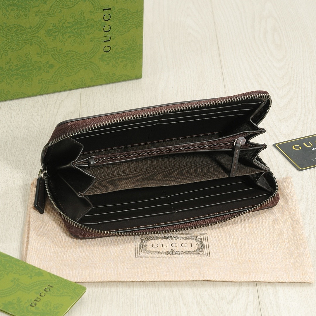 GUCCI グッチ グッチプリント ロングジップウォレット 黒 咖 ブラウン 21x11cm - 画像 7