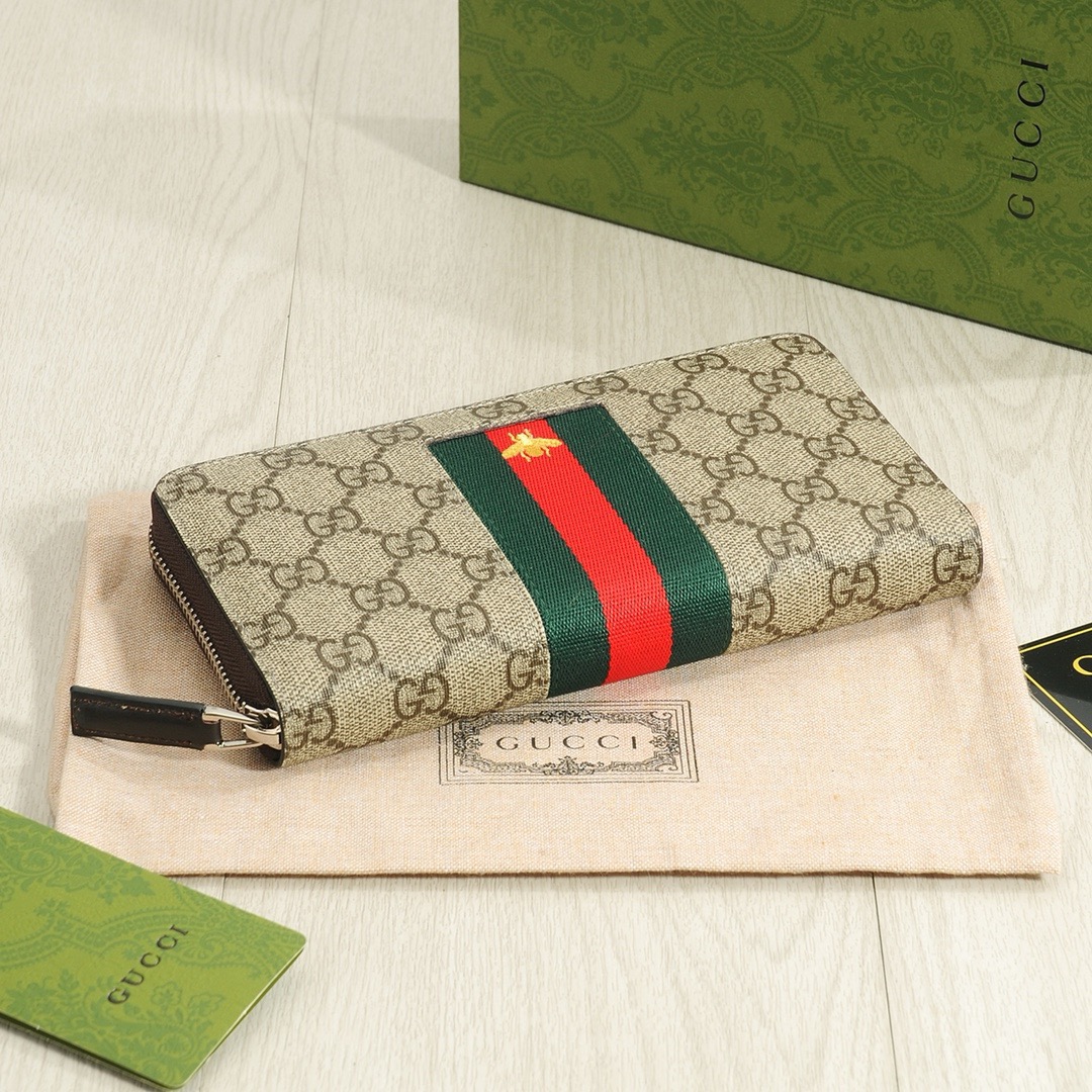 GUCCI グッチ 蜜蜂PVC ロングジップ長財布 レディース 単一フード付き 21x11cm ベージュ - 画像 3