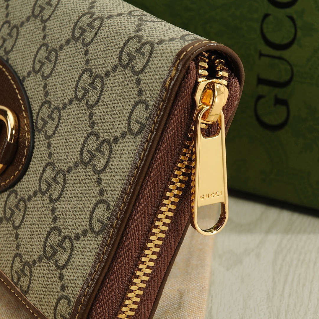 GUCCI グッチ 長財布 グッチ柄 ロングジップ 銀座 ブラウン - 画像 6