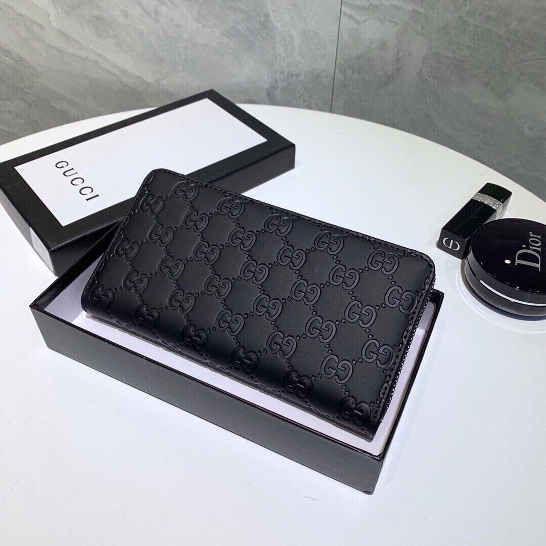 GUCCI グッチ 長財布 ロングウォレット 黒色 本革仕様 ゴールドプレート シボ革 - 画像 2