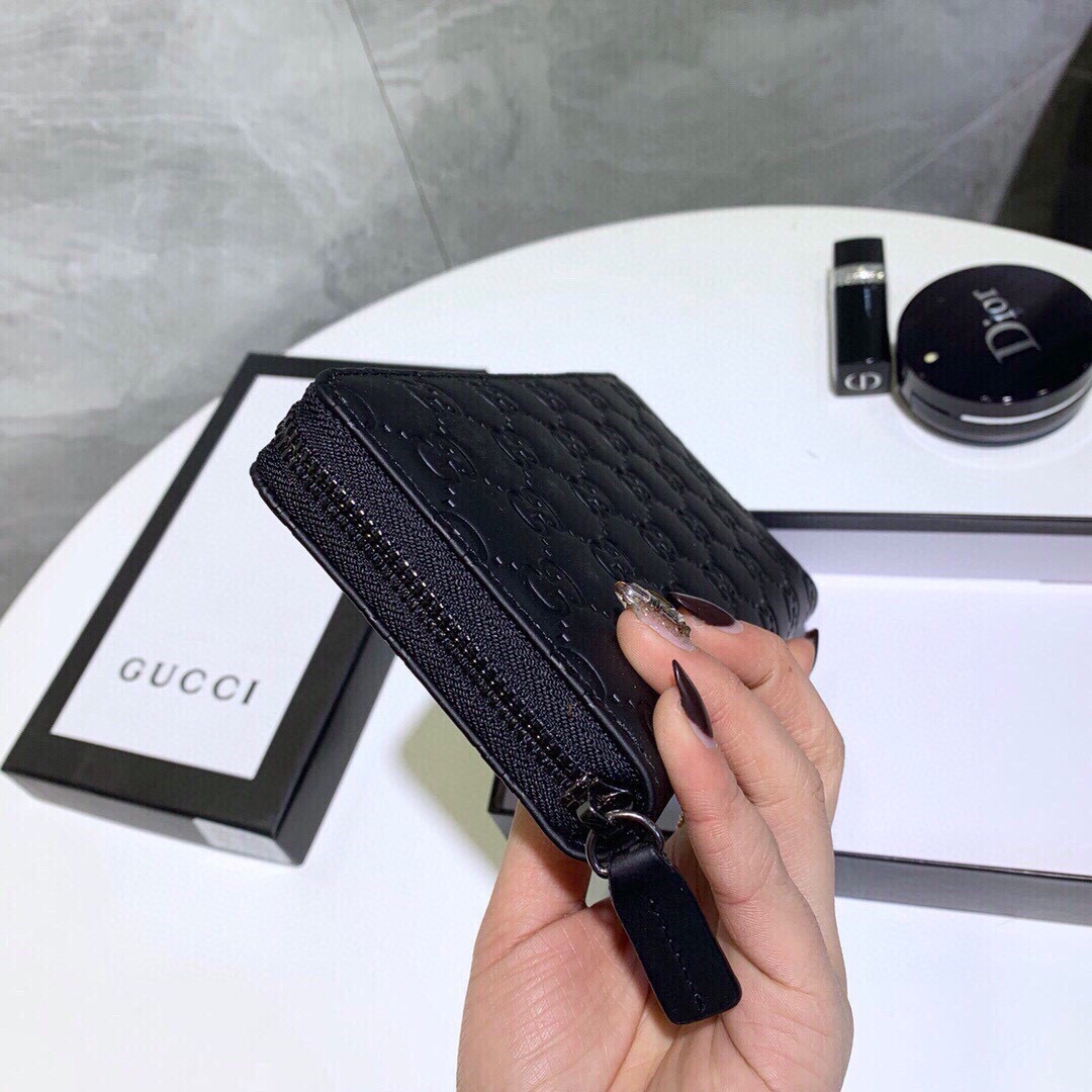 GUCCI グッチ 長財布 ロングウォレット 黒色 本革仕様 ゴールドプレート シボ革 - 画像 7
