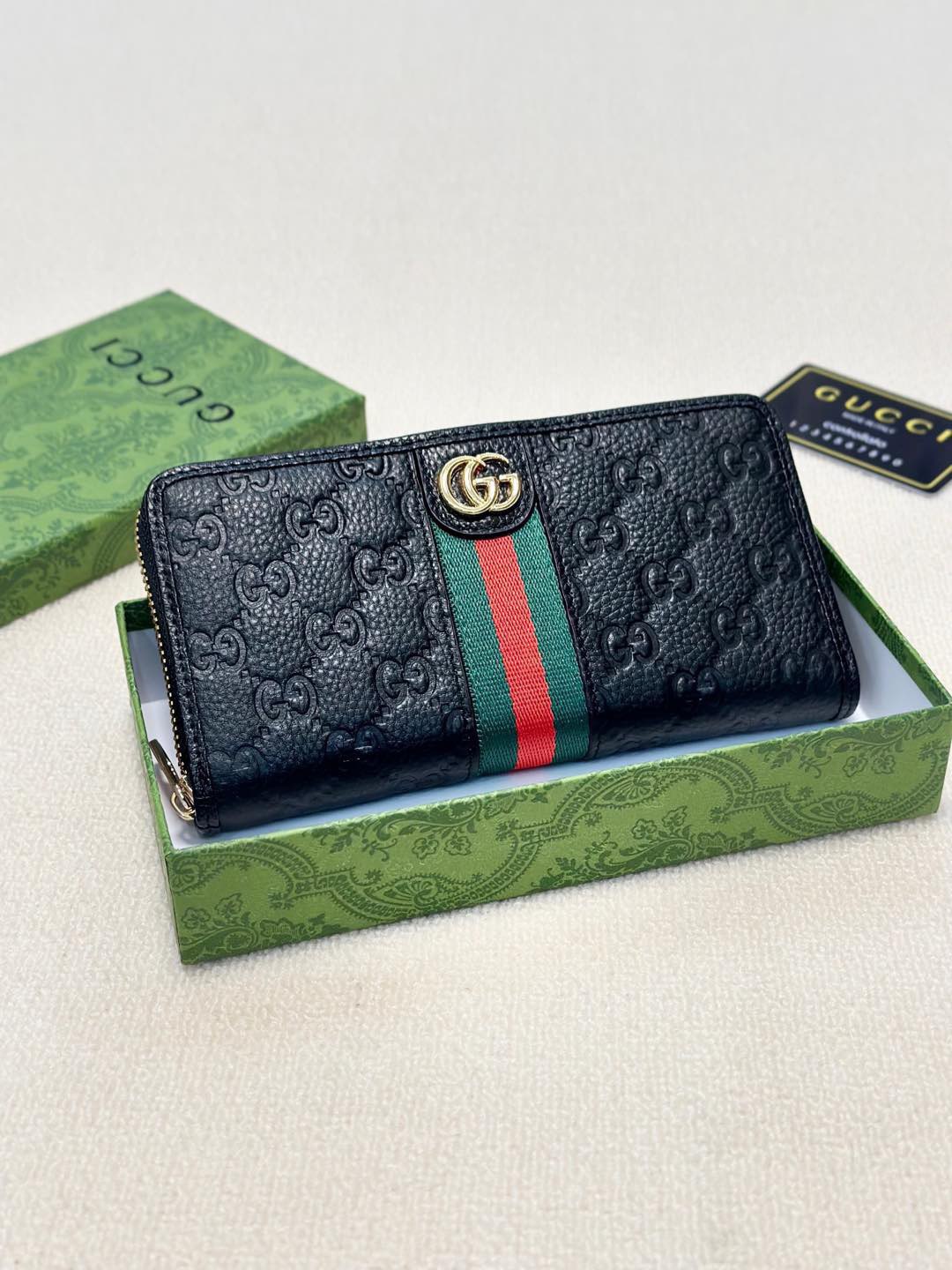 GUCCI グッチ ロングウォレット 本革 ロングジップ財布 ブラック